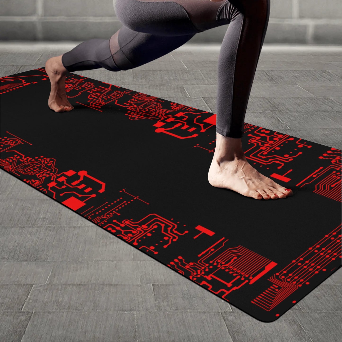 4mm Rubber Yoga Mat - Red Cyber Circuits