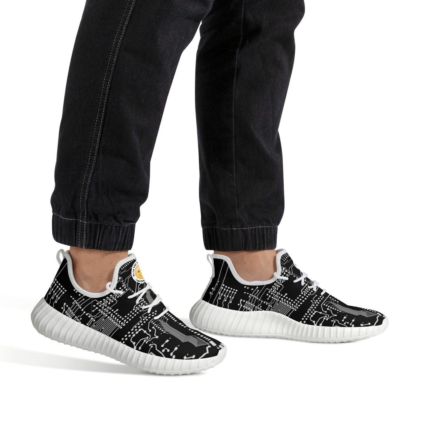 ViVi Vex Basic Mesh Knit Sneakers For Running And Stuff (White on Black)