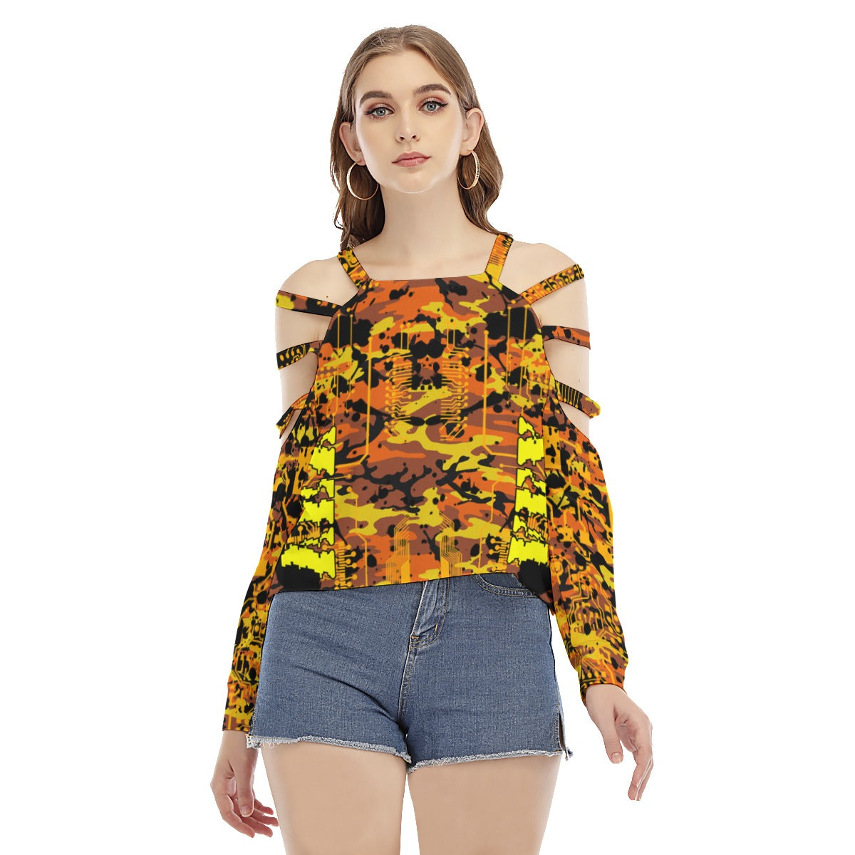 ViVi Vex Rust Punk Fool's Camo Shirt (Hollow Shoulder Strap)