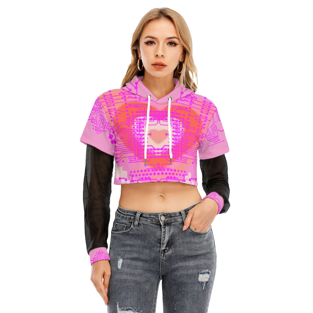 ViVi Vex Cyberpuff Basic Glitch Hoodie (Mesh Sleeve Crop Top)