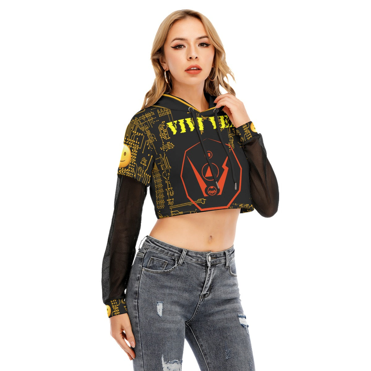 ViVi Vex Cyber Smile Hoodie (Mesh Sleeve Crop Top)