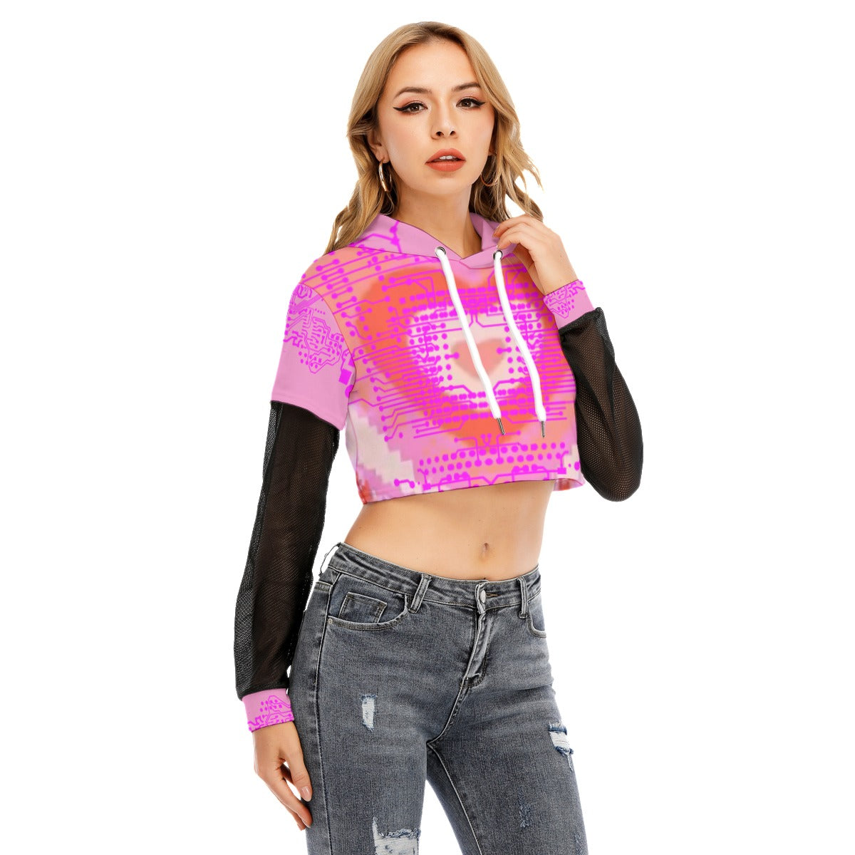 ViVi Vex Cyberpuff Basic Glitch Hoodie (Mesh Sleeve Crop Top)