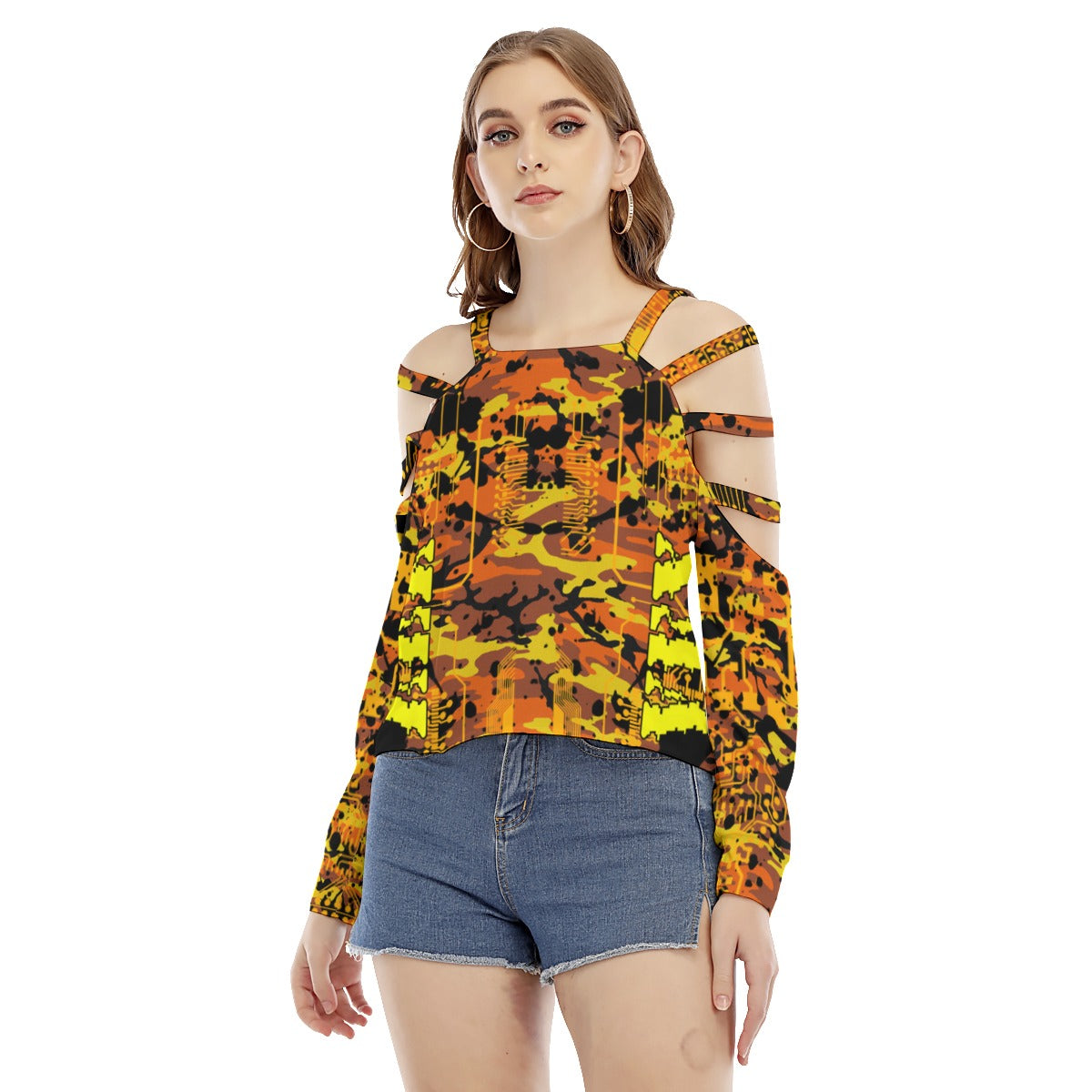 ViVi Vex Rust Punk Fool's Camo Shirt (Hollow Shoulder Strap)