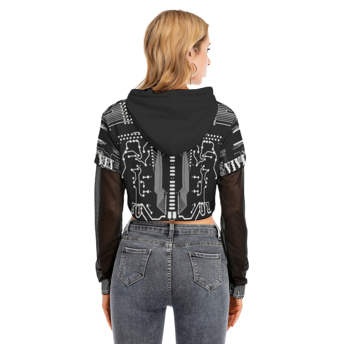 ViVi Vex Cyberpunk's Shadow Cycle Symbol Hoodie (Mesh Sleeve Crop Top)