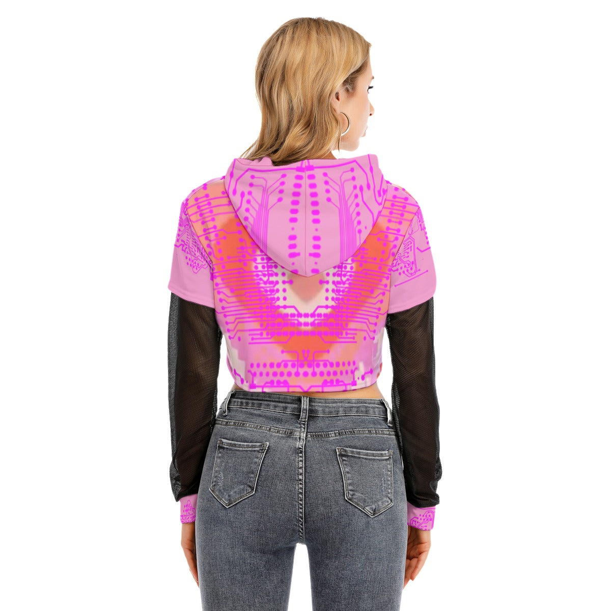 ViVi Vex Cyberpuff Basic Glitch Hoodie (Mesh Sleeve Crop Top)