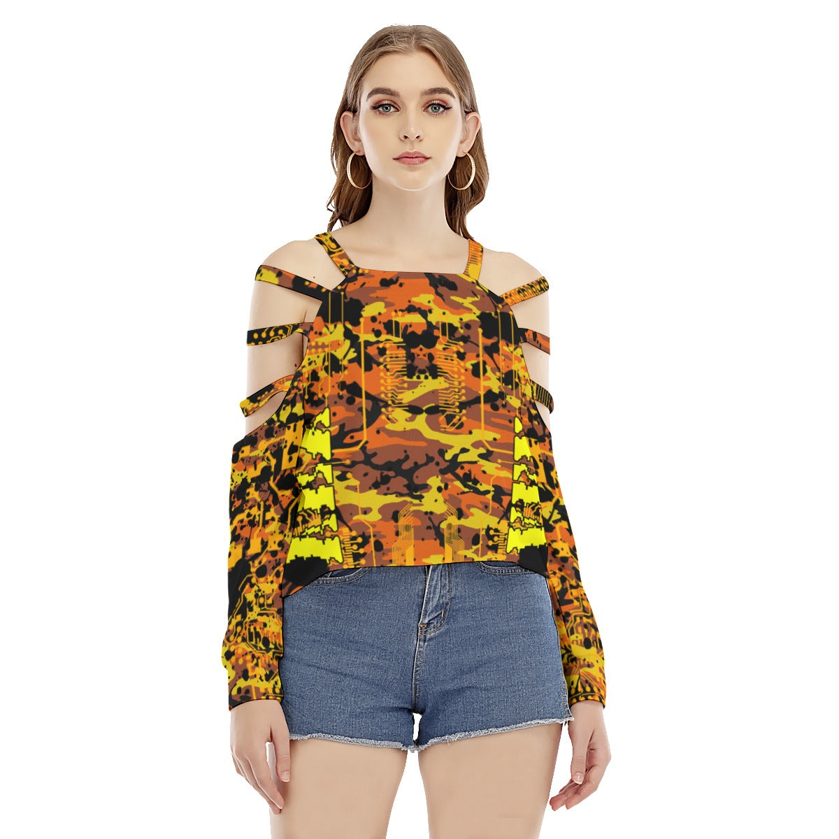 ViVi Vex Rust Punk Fool's Camo Shirt (Hollow Shoulder Strap)